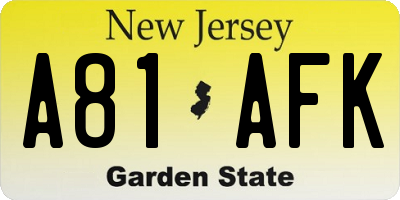 NJ license plate A81AFK
