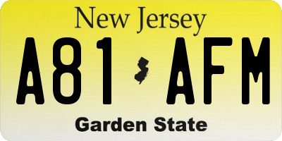 NJ license plate A81AFM