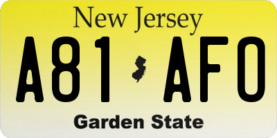 NJ license plate A81AFO