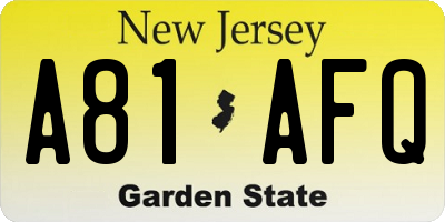 NJ license plate A81AFQ