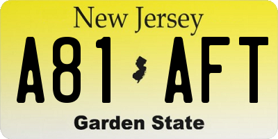 NJ license plate A81AFT