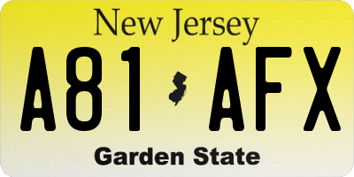NJ license plate A81AFX