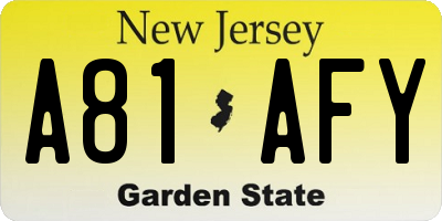 NJ license plate A81AFY