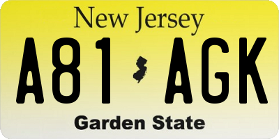 NJ license plate A81AGK