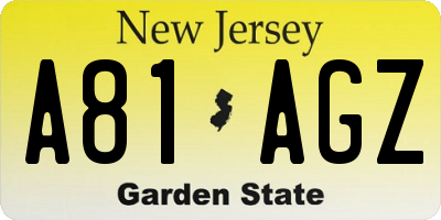 NJ license plate A81AGZ