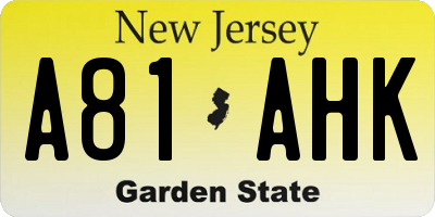 NJ license plate A81AHK
