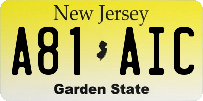 NJ license plate A81AIC