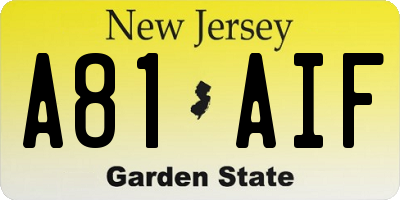 NJ license plate A81AIF