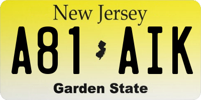 NJ license plate A81AIK