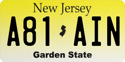 NJ license plate A81AIN