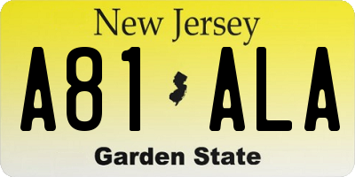 NJ license plate A81ALA