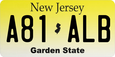 NJ license plate A81ALB