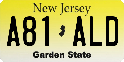NJ license plate A81ALD