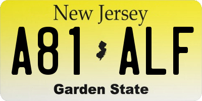 NJ license plate A81ALF