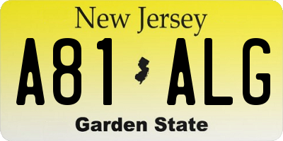 NJ license plate A81ALG