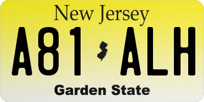 NJ license plate A81ALH