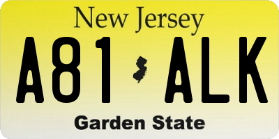 NJ license plate A81ALK