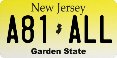 NJ license plate A81ALL