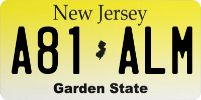 NJ license plate A81ALM