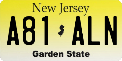 NJ license plate A81ALN