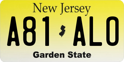 NJ license plate A81ALO