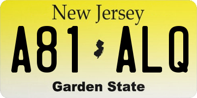 NJ license plate A81ALQ