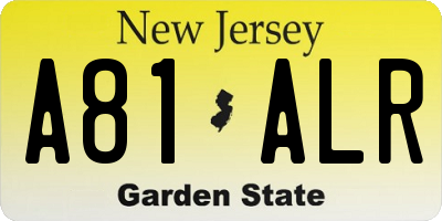 NJ license plate A81ALR