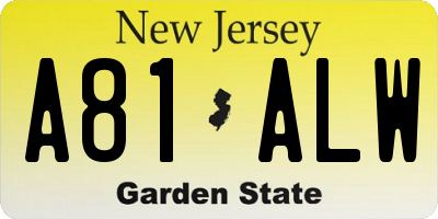 NJ license plate A81ALW