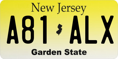 NJ license plate A81ALX