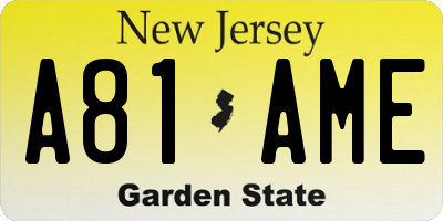 NJ license plate A81AME