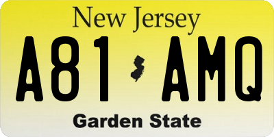 NJ license plate A81AMQ