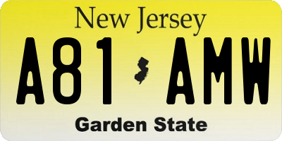 NJ license plate A81AMW