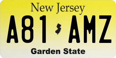 NJ license plate A81AMZ