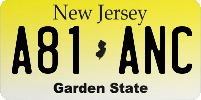 NJ license plate A81ANC