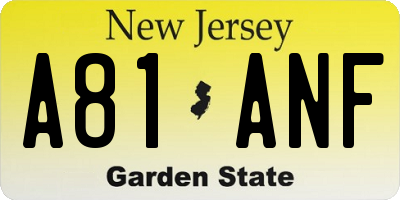 NJ license plate A81ANF