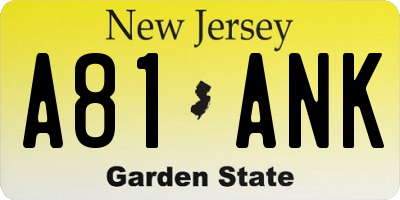 NJ license plate A81ANK