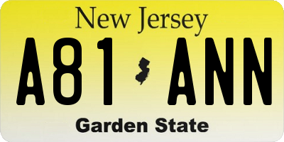 NJ license plate A81ANN
