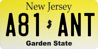 NJ license plate A81ANT