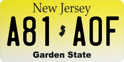 NJ license plate A81AOF