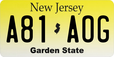 NJ license plate A81AOG