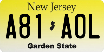 NJ license plate A81AOL