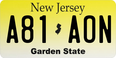 NJ license plate A81AON
