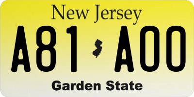 NJ license plate A81AOO