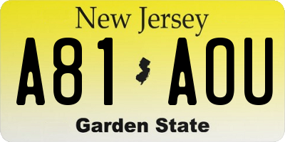 NJ license plate A81AOU
