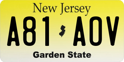 NJ license plate A81AOV