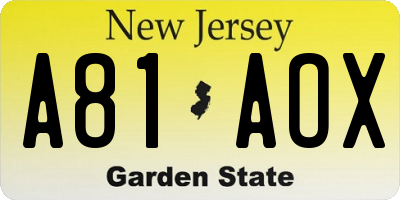 NJ license plate A81AOX