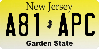 NJ license plate A81APC