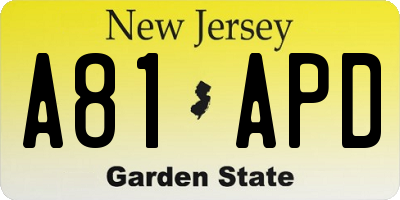 NJ license plate A81APD