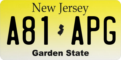 NJ license plate A81APG