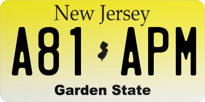 NJ license plate A81APM